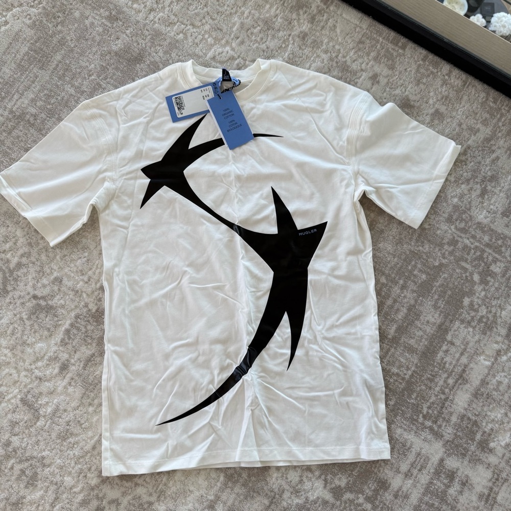 NEW Unisex Mugler x H&M White Tee with Black Graphic Design